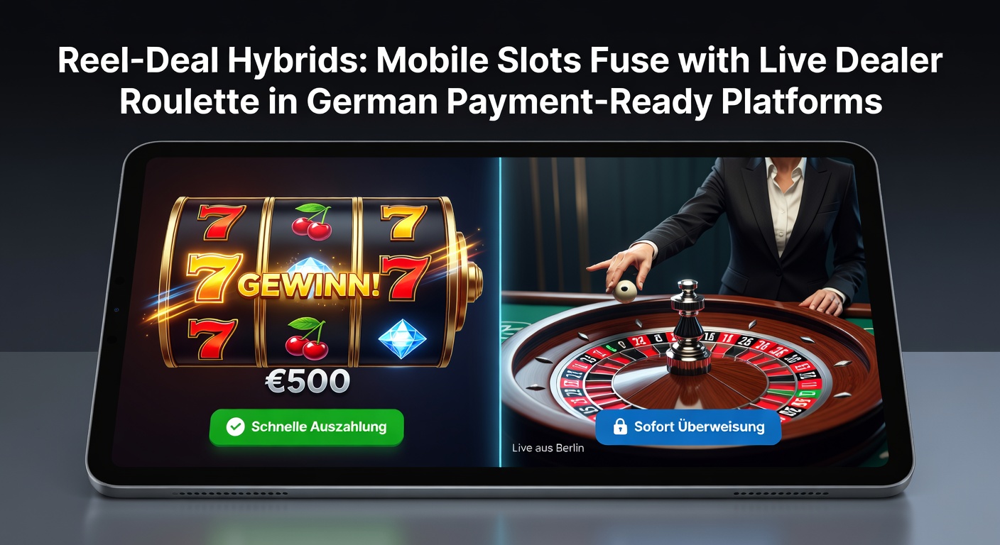 Live-Dealer am Roulette-Tisch mit überlagerten Slot-Elementen auf einem Tablet, das die Hybrid-Integration und schnelle Zahlungsoptionen auf deutschen Plattformen darstellt