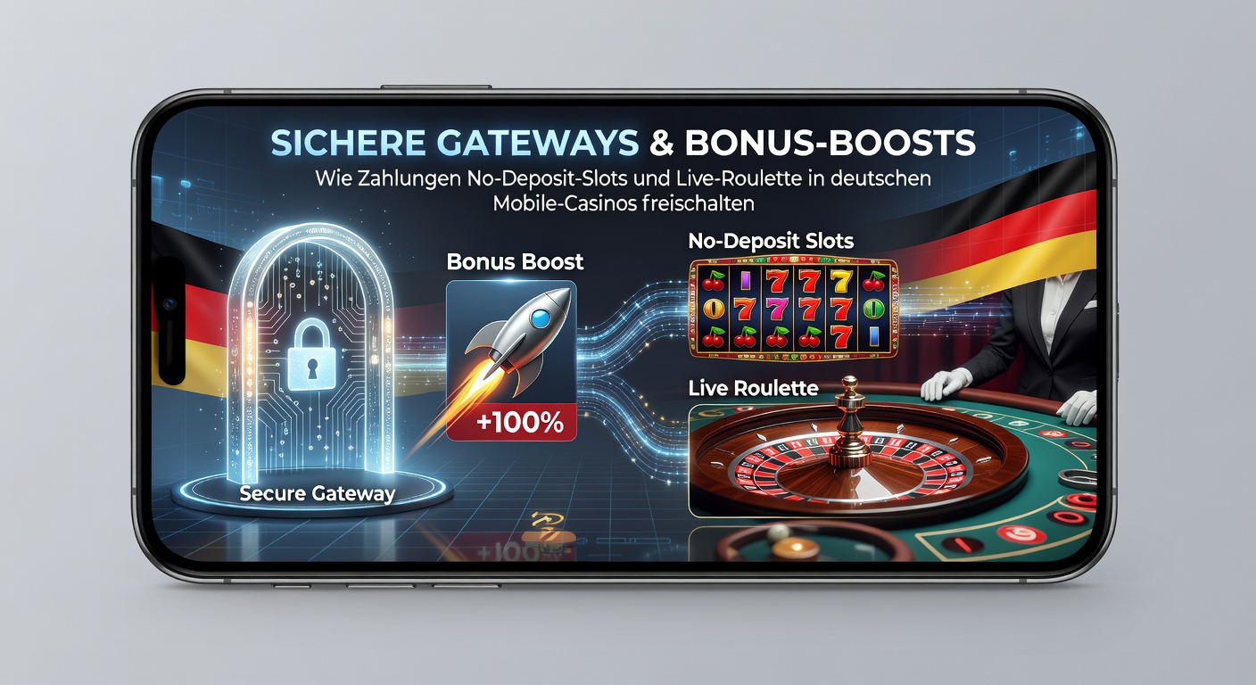 Sicheres Zahlungs-Gateway in Aktion auf einem Mobile-Casino-Screen mit Slot-Symbolen und Roulette-Tisch
